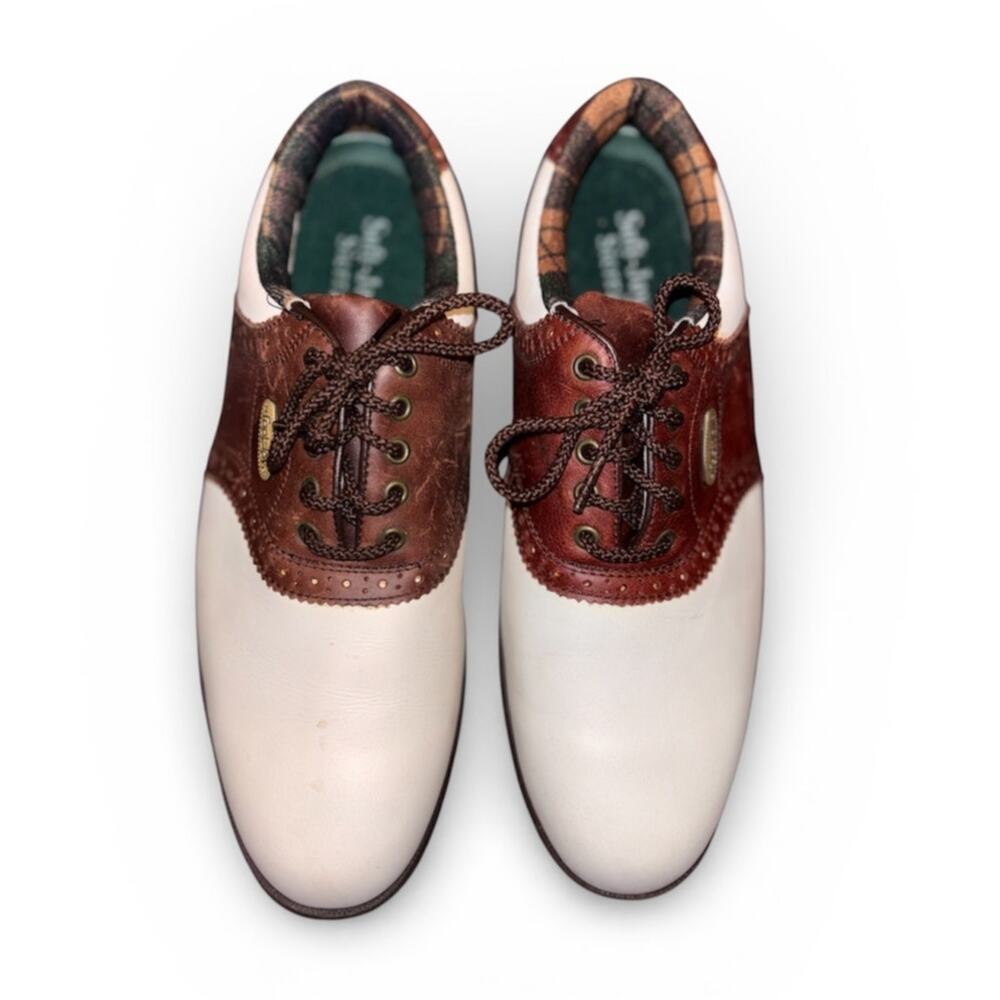 Women’s FootJoy SoftJoy Sierra Golf Shoes Brown White Saddle Spikes Size 9.5M